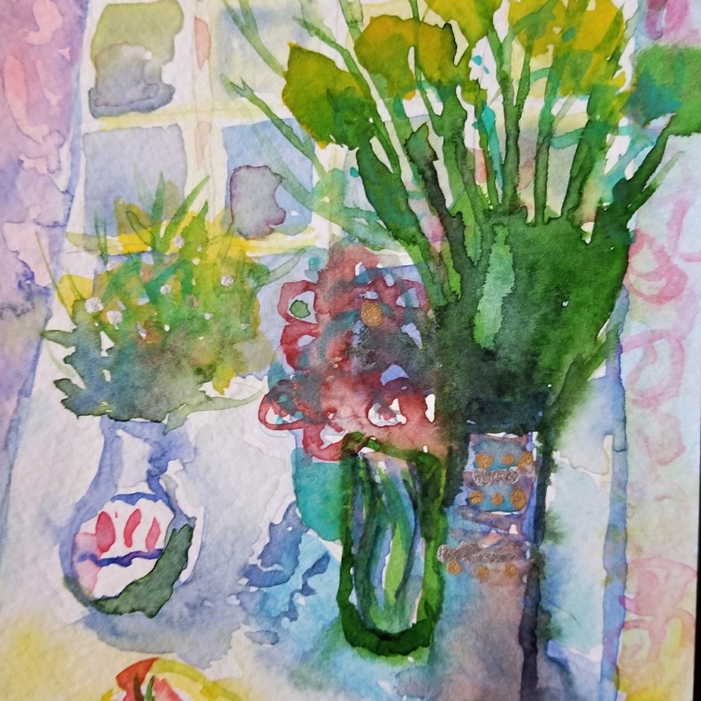Original Contemporary Watercolor Print of Floral Still-Life
